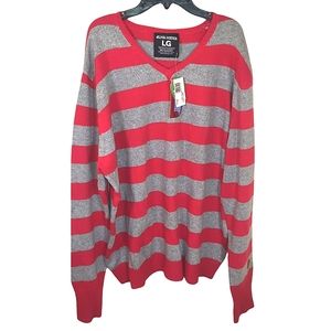 NWT Alma Mater Ohio State Buckeyes Stripe V-Neck Knit Vintage Sweater RED GREY